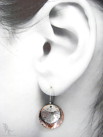 Mixed Metal Copper & Sterling Silver Earrings · Antiqued & Hand Hammered (m)