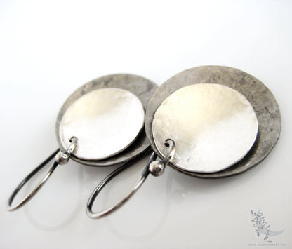 Sterling Silver Earrings · Mixed Metal Hammered Two Tone Silver Dangle Earrings (m)