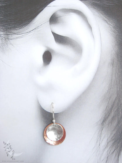 Mixed Metal Copper & Sterling Silver Earrings · Hand Hammered Coin Dangle Earrings (s)