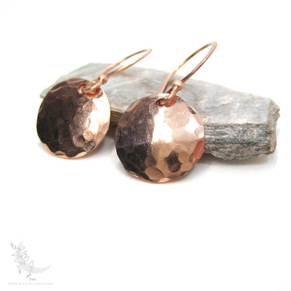 Copper Earrings · Tiny Hand Hammered Raw Copper Coin Dangle Earrings