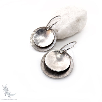 Sterling Silver Earrings · Mixed Metal Hammered Two Tone Silver Dangle Earrings (s)