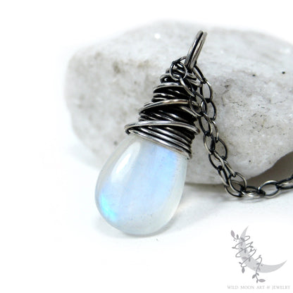 Dainty Moonstone Necklace · Sterling Silver Rainbow Moonstone Pendant