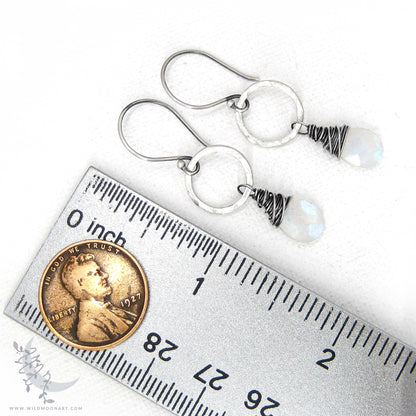 Moonstone Earrings · Hammered Sterling Silver Dangle Earrings