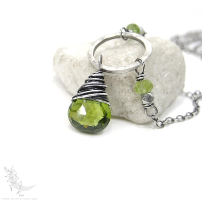 Peridot Necklace · Hammered Sterling Silver Peridot Pendant