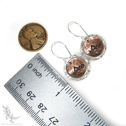 Mountain Earrings · Mixed Metal Sterling Silver & Copper Hammered Dangle Earrings