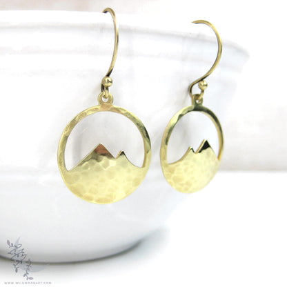 Mountain Earrings · Hammered Brass Minimalist Colorado Dangle Earrings