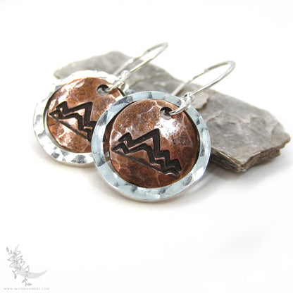 Mountain Earrings · Mixed Metal Sterling Silver & Copper Hammered Dangle Earrings