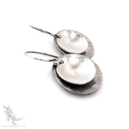Sterling Silver Earrings · Mixed Metal Hammered Two Tone Silver Dangle Earrings (s)