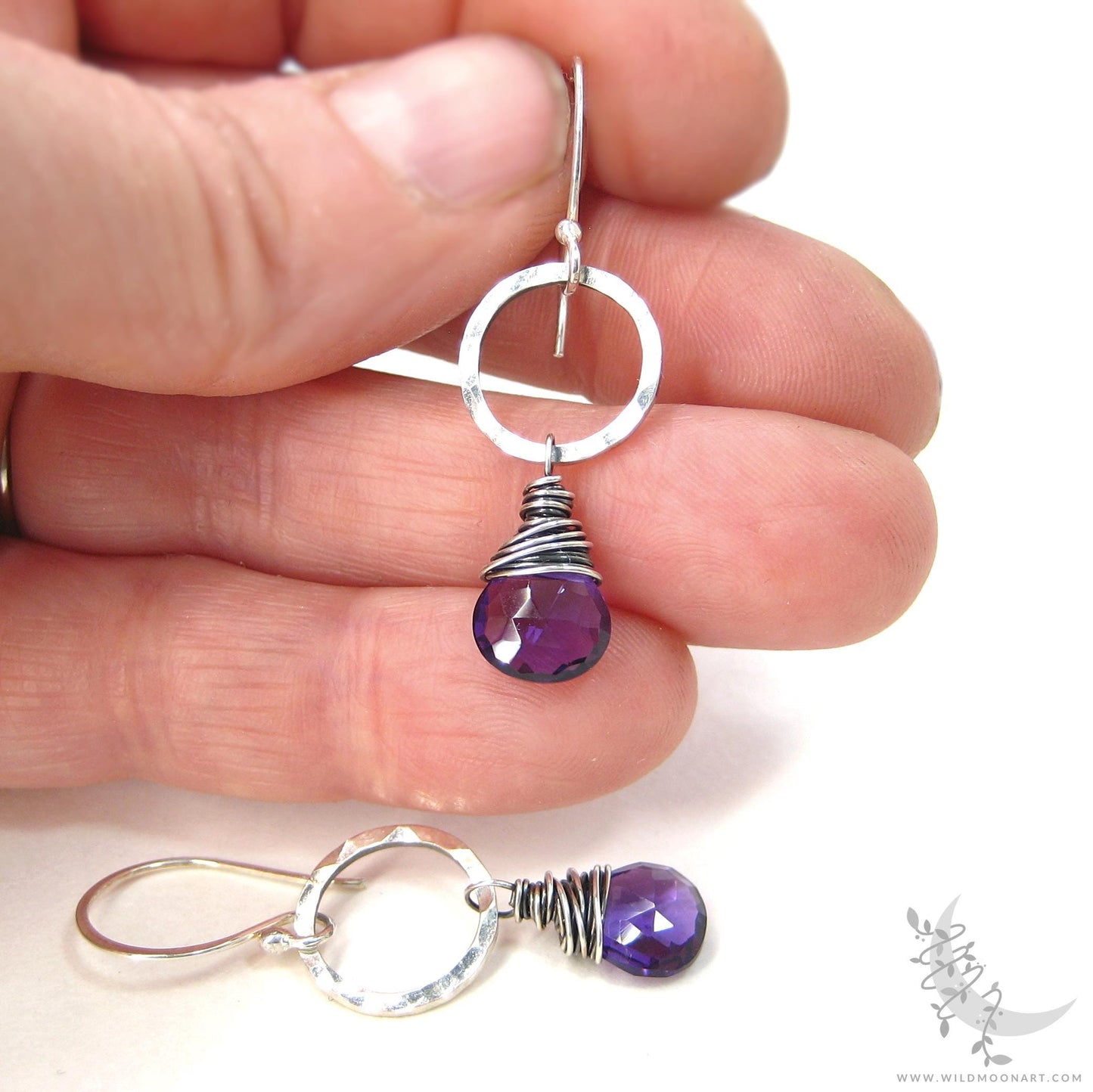 Amethyst Earrings · Hammered Sterling Silver Dangle Earrings
