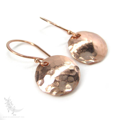 Copper Earrings · Tiny Hand Hammered Raw Copper Coin Dangle Earrings