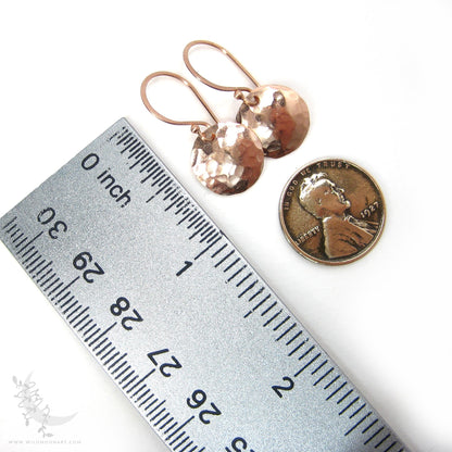Copper Earrings · Tiny Hand Hammered Raw Copper Coin Dangle Earrings