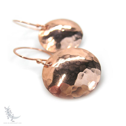 Copper Earrings · Small Hand Hammered Raw Copper Coin Dangle Earrings (s)