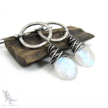 Moonstone Earrings · Hammered Sterling Silver Dangle Earrings