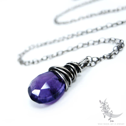 Dainty Amethyst Necklace, Sterling Silver Purple Amethyst Pendant