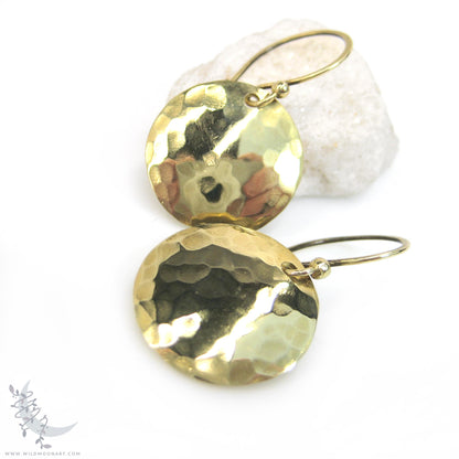 Hand Hammered Brass Earrings · Small Minimalist Coin Earrings