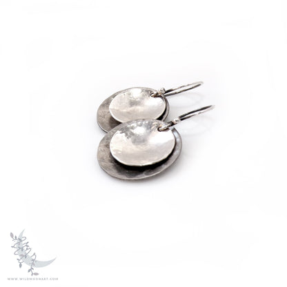 Sterling Silver Earrings · Mixed Metal Hammered Two Tone Silver Dangle Earrings (s)