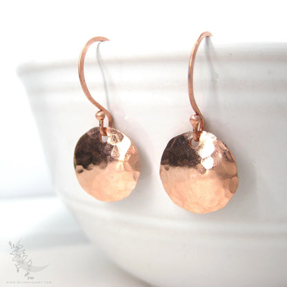 Copper Earrings · Tiny Hand Hammered Raw Copper Coin Dangle Earrings