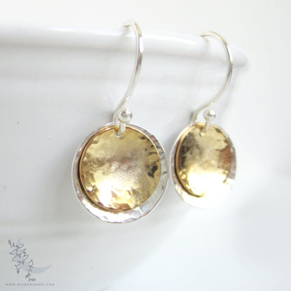 Silver & Gold Earrings · Mixed Metal Hammered 14k Gold Filled & Sterling Silver Dangle Earrings