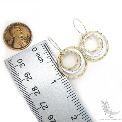 Mixed Metal Brass & Sterling Silver Earrings · Hammered Circle Dangle Earrings
