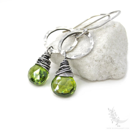 Peridot Earrings · Hammered Sterling Silver Peridot Dangle Earrings