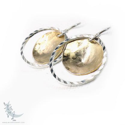 Gold & Silver Earrings · Mixed Metal Hammered Dangle Earrings