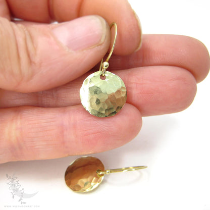 Hand Hammered Brass Earrings · Tiny Minimalist Coin Earrings