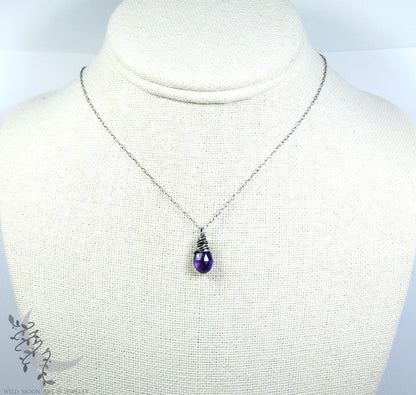 Dainty Amethyst Necklace, Sterling Silver Purple Amethyst Pendant