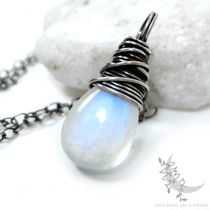 Dainty Moonstone Necklace · Sterling Silver Rainbow Moonstone Pendant