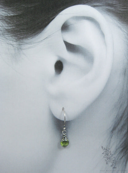 Dainty Peridot Earrings · Sterling Silver Dangle Earrings
