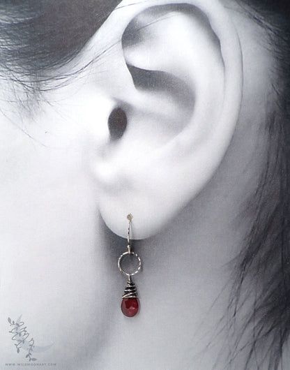 Dainty Garnet Earrings · Sterling Silver Dangle Earrings