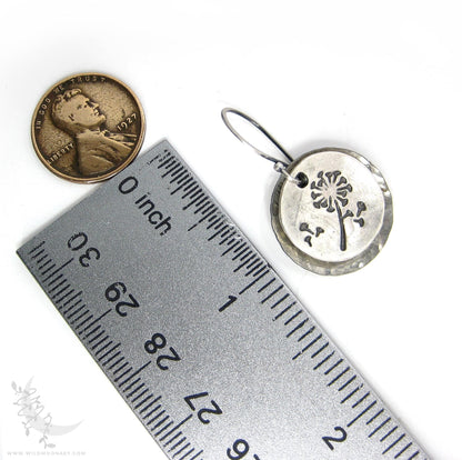 Dandelion Earrings · Hand Hammered Sterling Silver Rustic Flower Dangle Earrings