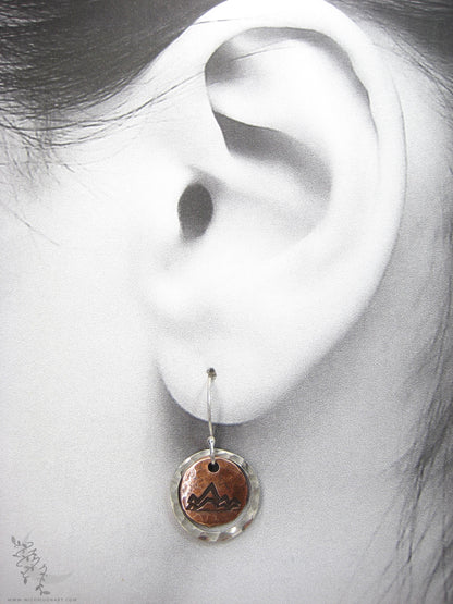 Mountain Earrings · Mixed Metal Sterling Silver & Copper Hammered Dangle Earrings