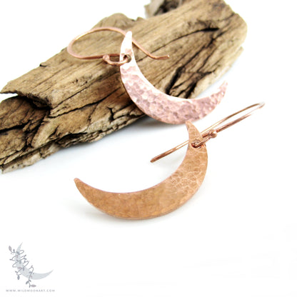 Copper Moon Earrings ·  Handmade Hammered Crescent Moon Dangle Earrings