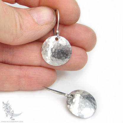 Hand Hammered Sterling Silver Earrings · Small Minimalist Upcycled Silver Coin Dangle Earrings