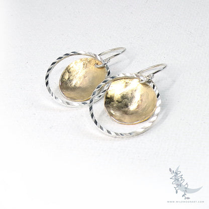 Gold & Silver Earrings · Mixed Metal Hammered Dangle Earrings