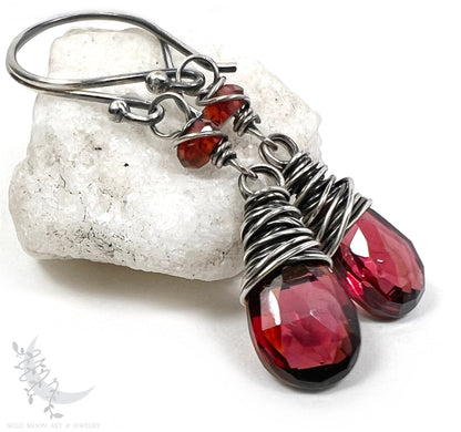 Garnet Sterling Silver Dangle Earrings · Petite Gemstone Earrings