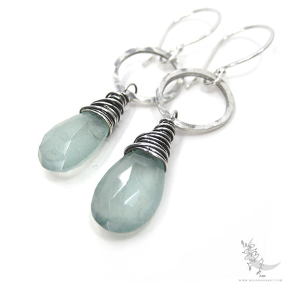 Aquamarine Earrings · Hammered Sterling Silver Dangle Earrings