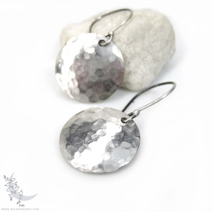 Hand Hammered Sterling Silver Earrings · Small Minimalist Upcycled Silver Coin Dangle Earrings