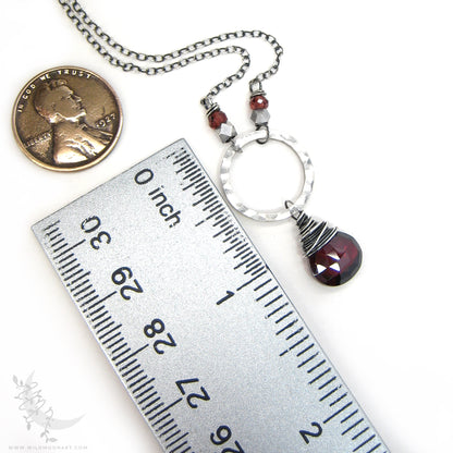 Garnet Necklace · Sterling Silver Hammered Silver Red Garnet Pendant