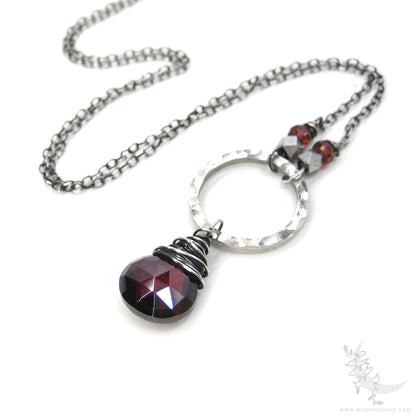 Garnet Necklace · Sterling Silver Hammered Silver Red Garnet Pendant