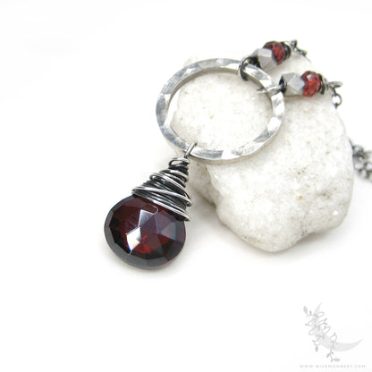 Garnet Necklace · Sterling Silver Hammered Silver Red Garnet Pendant